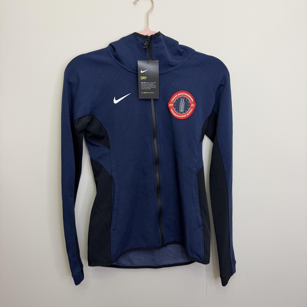 Nike Jacket Womens XS Blue Dri-FIT Full Zip Hooded Baseball Track Athletic